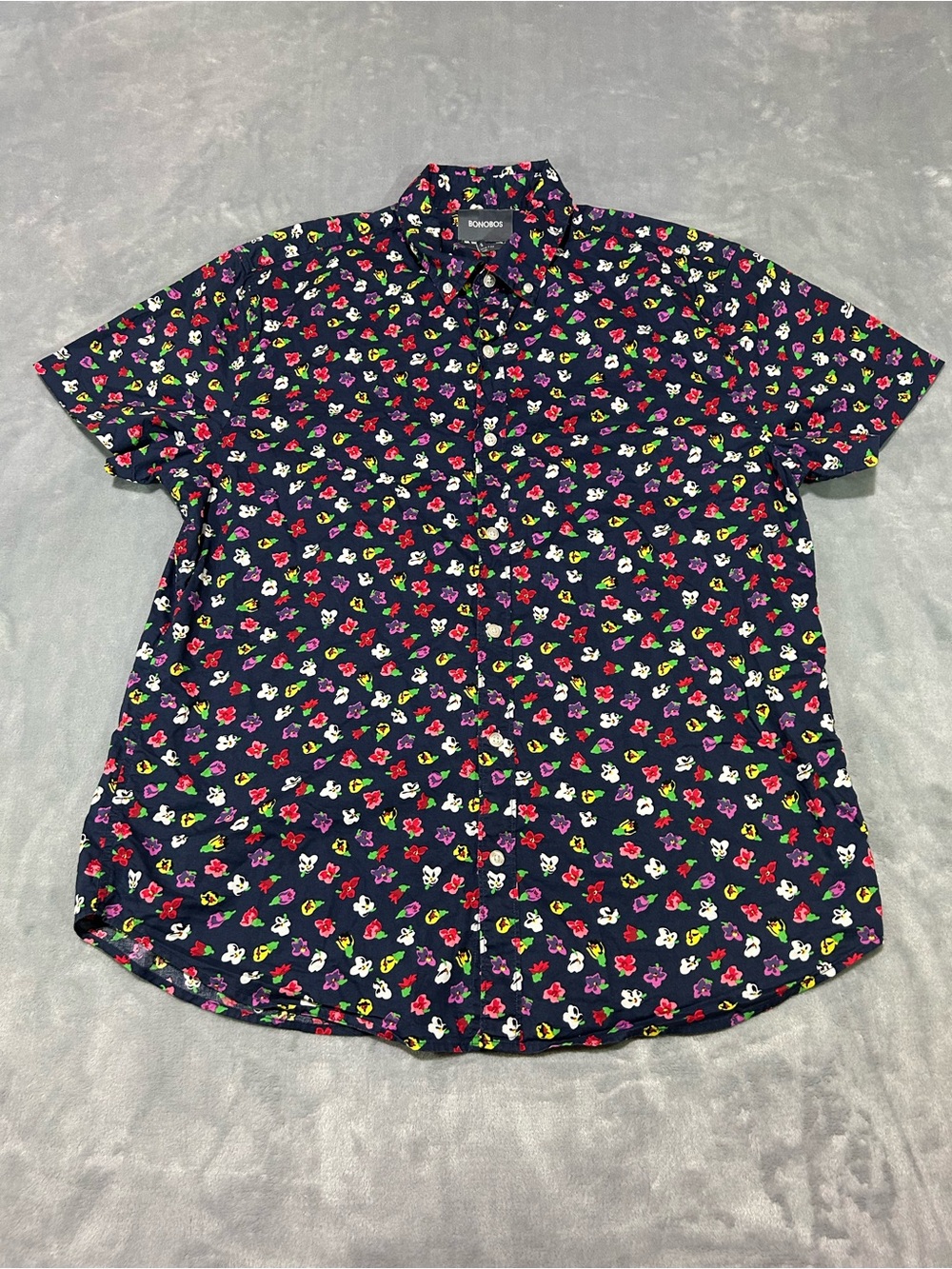 Bonobos Navy Short-Sleeve Button-Up with Multicolor Floral Print